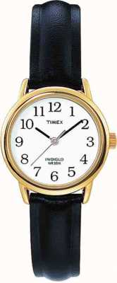 Timex Easy Reader schwarzes Lederarmband vergoldetes Gehäuse T20433