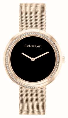 Calvin Klein Damen | schwarzes Zifferblatt | Mesh-Armband aus roségoldfarbenem Edelstahl 25200151