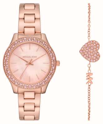 Michael Kors Liliane | Set aus roségoldfarbener Uhr und herzförmigem Armband aus Kristall MK1068SET