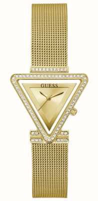 Guess Ruhm der Frauen | goldenes dreieckiges Zifferblatt | Armband aus goldenem Stahlgeflecht GW0508L2