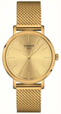 Tissot Immer Dame | goldenes Zifferblatt | Armband aus goldenem Stahlgeflecht T1432103302100