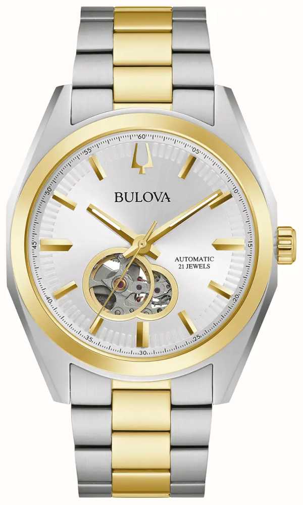 Bulova Herrenvermesser | Automatisch | Silbernes Zifferblatt | Zweifarbiges  98A284 - First Class Watches™ AUT