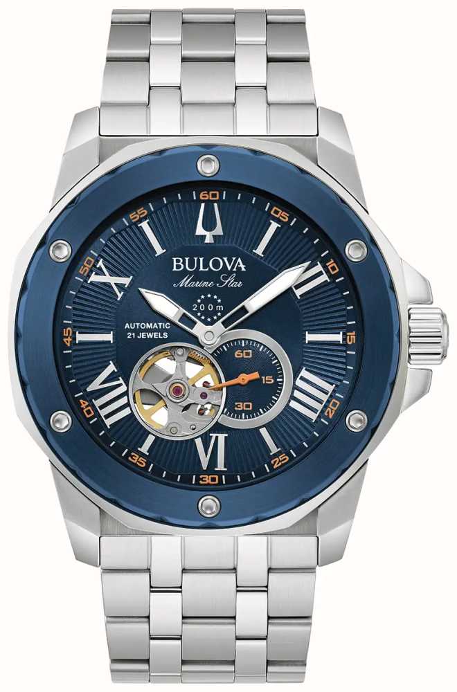 Bulova Herren-Marinestern 98A302 - | | AUT Automatisch Zifferblatt Watches™ | First Edelstahlarmband Class Blaues