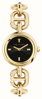 Ted Baker Margiot-Damenarmband aus goldfarbenem Edelstahl mit schwarzem Zifferblatt BKPMAF201