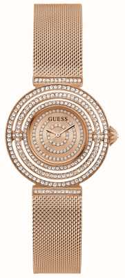Guess Roségoldenes Damen-Armband mit Kristall-Zifferblatt und roségoldfarbenem Stahlgeflecht GW0550L3