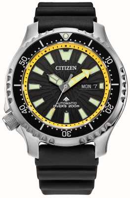 Citizen Herrenuhr Promaster Diver Automatik mit schwarzem Zifferblatt und schwarzem PU-Armband NY0130-08