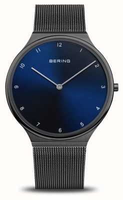 Bering Ultraflaches blaues Zifferblatt / schwarzes Edelstahl-Mesh-Armband 18440-227