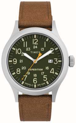 Timex Herren-Expedition-Scout-Armband mit grünem Zifferblatt und braunem Lederarmband TW4B23000