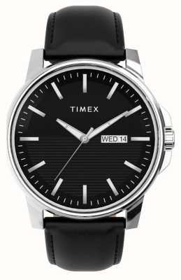 Timex Herrenkleid, schwarzes Zifferblatt, schwarzes Lederarmband TW2V79300