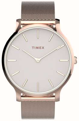 Timex Transcend Damenuhr (38 mm) mit hellrosa Zifferblatt und roségoldfarbenem Edelstahlarmband TW2T73900