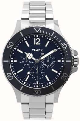Timex Herren-Multifunktionsuhr (43 mm) mit blauem Zifferblatt und Edelstahlarmband TW2U13200