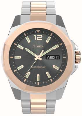 Timex Herrenarmbanduhr „Essex Avenue“ mit grauem Zifferblatt und zweifarbigem Edelstahlarmband TW2V43100
