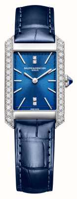 Baume & Mercier Damen-Hampton-Quarzuhr mit blauem Zifferblatt und blauem Lederarmband M0A10709