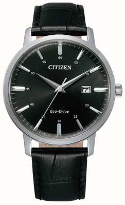 Citizen Herren-Eco-Drive-Armband mit schwarzem Zifferblatt und schwarzem Lederarmband BM7460-11E