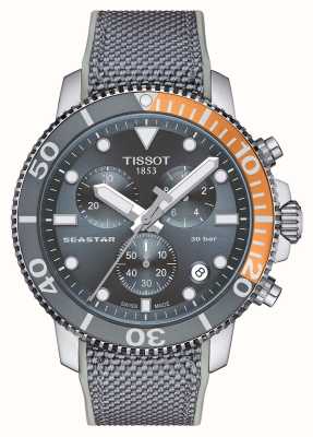 Tissot Seastar 1000 Chronograph (45,5 mm), graues Zifferblatt / graues Stoff-Silikonarmband T1204171708101