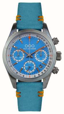 Out Of Order Azure sportlicher Chronograph (40 mm), blaues Zifferblatt / blaues Lederarmband OOO.001-23.AZ.AZ