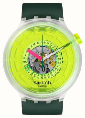 Swatch Blendet durch neongrünes Neonzifferblatt / grünes Armband aus biologischem Anbau SB05K400