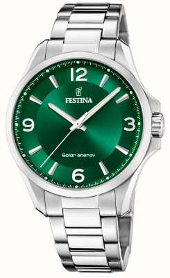 Festina Herren-Solarenergie-Armband (41,5 mm), grünes Zifferblatt/Edelstahlarmband F20656/3