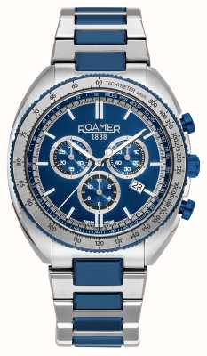 Roamer Herren-Power-Chrono (44 mm) mit blauem Zifferblatt und blauem Edelstahlarmband 868837 42 45 70