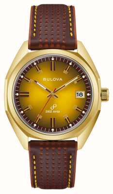 Bulova Jet Star (40 mm) goldenes Zifferblatt / braunes Lederarmband 97B214