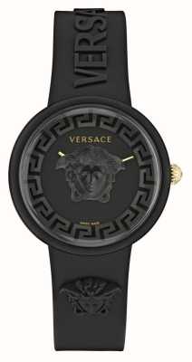 Versace Medusa Pop (39 mm), schwarzes Zifferblatt / schwarzes Silikonarmband VE6G00223