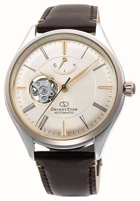 Orient Star Klassisches, halbskelettiertes mechanisches Uhrwerk (40 mm) cremefarbenes Zifferblatt / braunes Leder RE-AT0201G00B