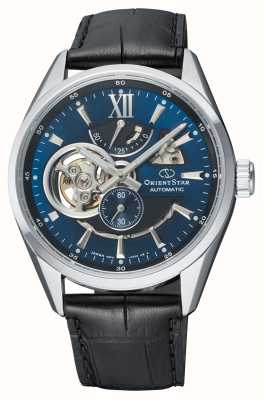Orient Star Halbskelettiertes mechanisches Uhrwerk (41 mm), blaues Zifferblatt/schwarzes Leder RE-AV0005L00B