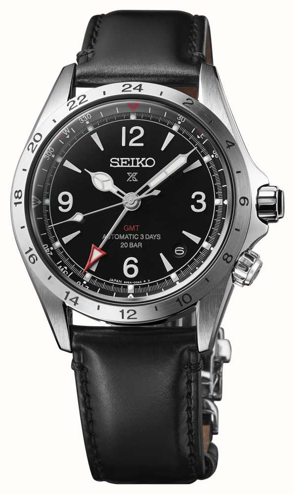 Seiko Prospex Alpinist AUT GMT-Armband Mechanisches SPB379J1 First Aus Watches™ Leder Schwarzem - Class