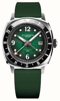 Duckworth Prestex Rivington GMT (42 mm), grünes Fumé-Waffelzifferblatt / grünes Kautschuk D489-04-ER