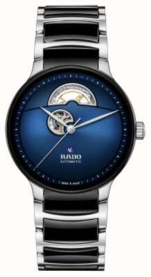 RADO Centrix Automatikuhr mit offenem Herzen (39,5 mm), blaues Zifferblatt / schwarze Hightech-Keramik und Edelstahl R30012202