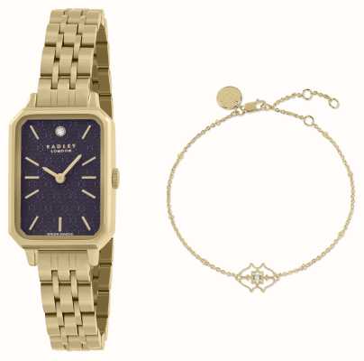 Radley Selby (20 mm) vergoldetes, rechteckiges Uhren- und Armbandset mit echten Diamanten RY4632-SET