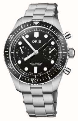 ORIS Divers 65-Chronograph mit Automatikaufzug (40 mm), schwarzes Zifferblatt/Edelstahlarmband 01 771 7791 4054-07 8 20 18