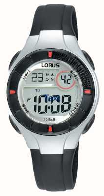 Lorus Digitale Multifunktionsuhr für Kinder, 100 m (31 mm), digitales Zifferblatt/schwarzes PU-Armband R2339PX9