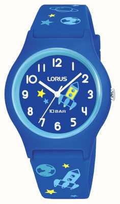 Lorus Kinder-Weltraumuhr 100 m (34 mm), blaues Zifferblatt / blaues Silikon RRX45HX9