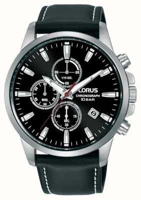 Lorus Sport-Quarzchronograph 100 m (42 mm), schwarzes Sonnenschliff-Zifferblatt / schwarzes Leder RM387HX9