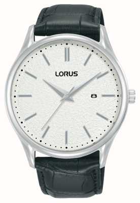 Lorus Klassisches Datum (42 mm), weißes Zifferblatt / schwarzes Leder RH937QX9