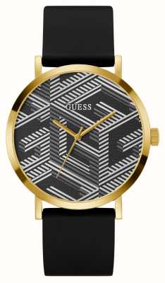 Guess Herren-G-Boss-Armband (44 mm), schwarz-weiß gemustertes Zifferblatt / schwarzes Silikonarmband GW0625G2