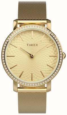 Timex Damenuhr (34 mm) mit goldenem Zifferblatt und goldfarbenem Mesh-Stahlarmband TW2V52200