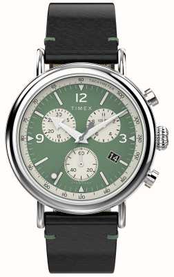 Timex Waterbury Chrono für Herren (41 mm), grünes Zifferblatt / braunes Lederarmband TW2V71000