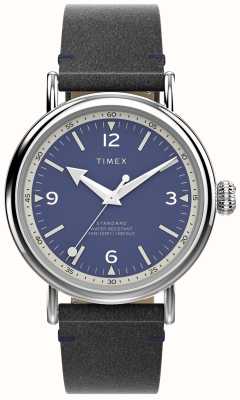 Timex Waterbury-Herrenuhr (40 mm) mit blauem Zifferblatt und schwarzem Lederarmband TW2V71300