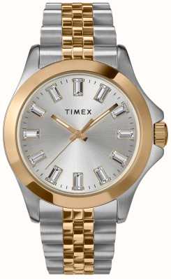 Timex Damen-Kaia (38 mm) mit silbernem Zifferblatt und zweifarbigem Edelstahlarmband TW2V79700