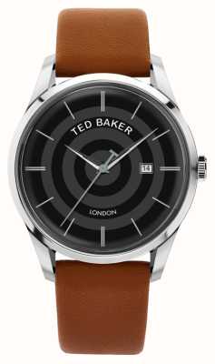 Ted Baker Herren-Leytonn-Armbanduhr (40 mm) mit schwarzem Zifferblatt und braunem Lederarmband BKPLTF301