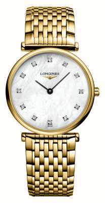 LONGINES La Grande Classique de Longines Diamant (29 mm), weißes Perlmuttzifferblatt / goldfarbener PVD-Edelstahl L45122878