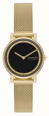 Skagen Damen-Signatur-Lille-Armband (30 mm) mit schwarzem Zifferblatt und goldfarbenem Mesh-Stahlarmband SKW3111