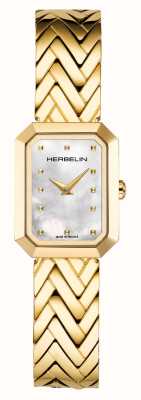 Herbelin Damen-Octagon-Zifferblatt (20,4 mm) aus Perlmutt / goldenes PVD-Edelstahlarmband 17446BP19