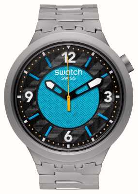 Swatch Frostbloom (47 mm) schwarz-blaues Zifferblatt / Edelstahlarmband SB07S116G