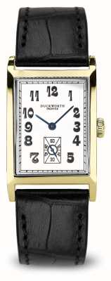 Duckworth Prestex Centenary 18-karätiges Gold in limitierter Auflage (24 mm), weißes rechteckiges Zifferblatt / schwarzes Lederarmband D100-02-A