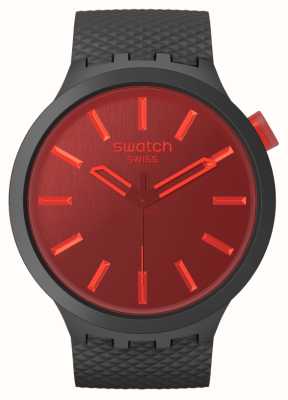 Swatch Mitternachtsmodus (47 mm), rotes Zifferblatt / schwarzes Armband aus biologischem Anbau SB05B111