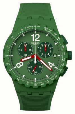 Swatch Hauptsächlich grünes (42 mm) grünes Chronographen-Zifferblatt / grünes Silikonarmband SUSG407