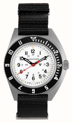 Marathon Navigator aus arktischem Stahl mit Datums-SSNAV-D (41 mm), weißem Zifferblatt / schwarzem Nylon-Efstan-Armband WW194013SS-0503